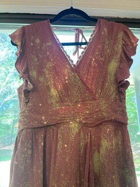 Altar'd State Rust and Green Speckled Wrap Maxi Dress